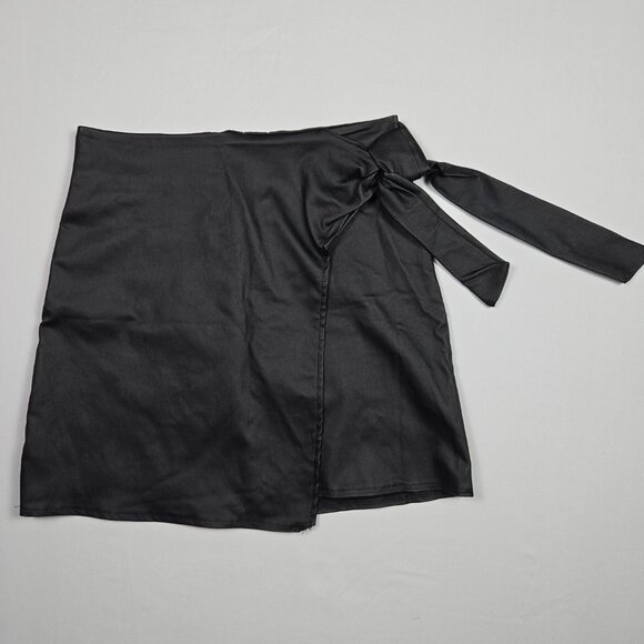 Originality Black Wrap Mini Skirt Tie Waist Y2K Minimalist Night‎ Out Women’s S - Picture 4 of 10